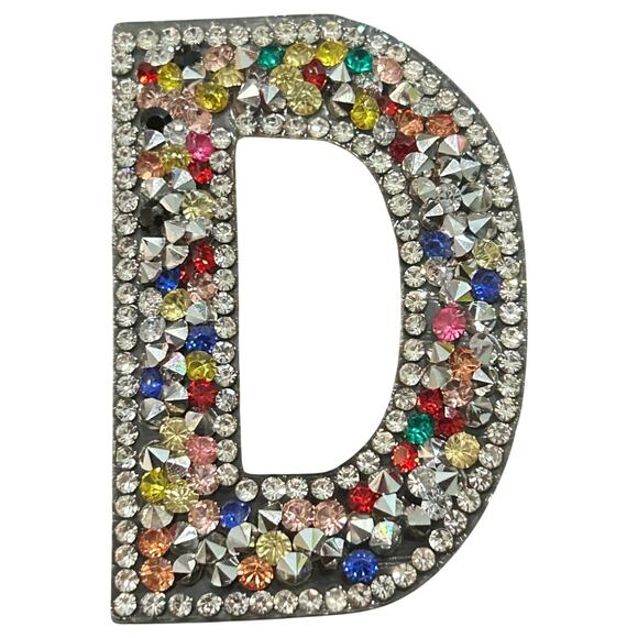 Letter D Multicolor Rhinestone Iron On Patch - Picture 2 of 2